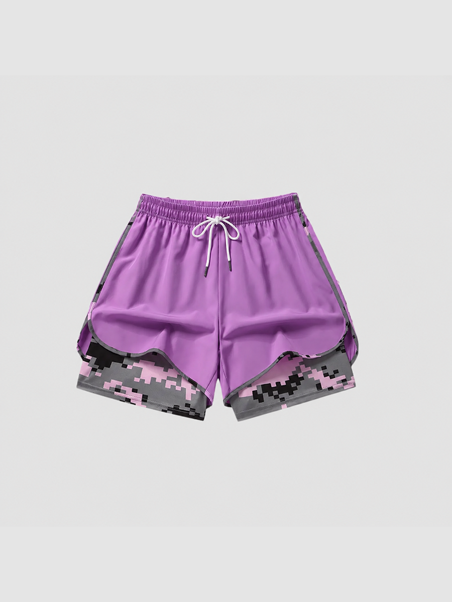 Double Layer Camo Liner Athletic Running Shorts Summer Vacation Outfit