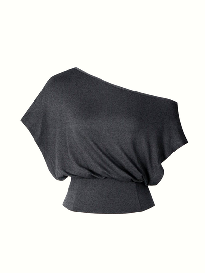 Limited Time Sale Women One Shoulder Split Slim Crop Short Sleeve Fashion Top