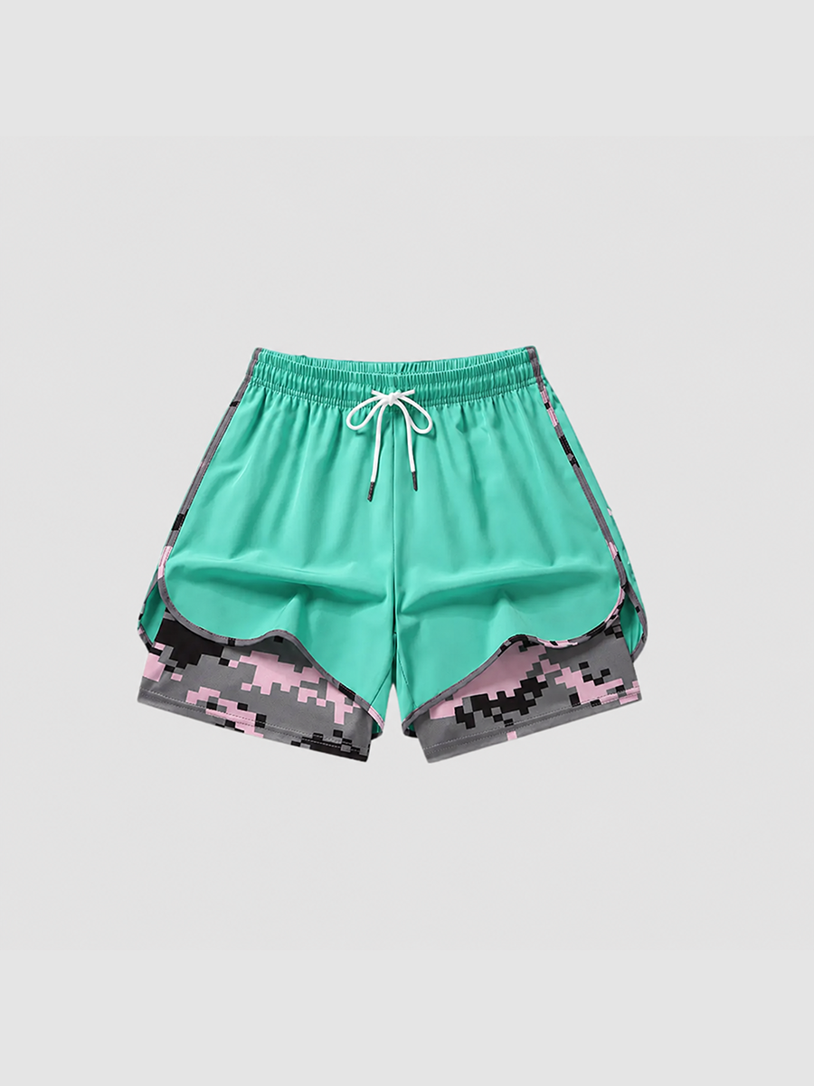 Double Layer Camo Liner Athletic Running Shorts Summer Vacation Outfit