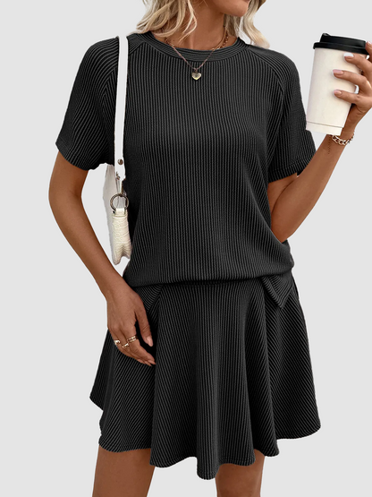 Lined Pleated Mini Skirt 2 Piece Casual Matching Set Summer Daily Outfit