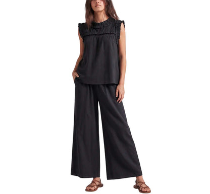 Linen Blend Sleeveless Ruffle Top & Wide Leg Pants Two Piece Outfit Set