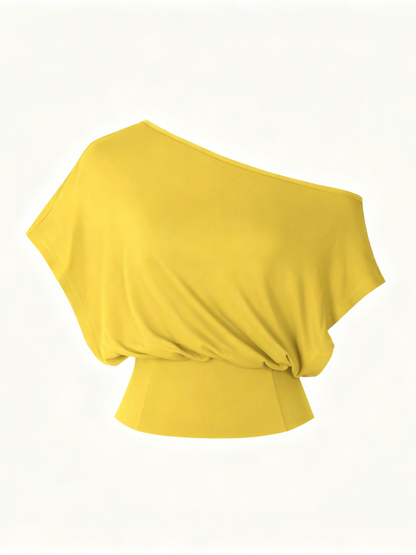 Limited Time Sale Women One Shoulder Split Slim Crop Short Sleeve Fashion Top