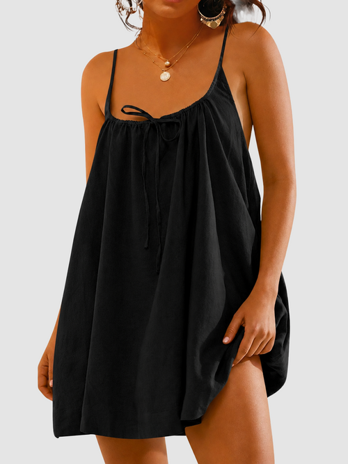 Women Cami Tie Back Pocket A-Line Mini Loose Casual Daily Short Dress