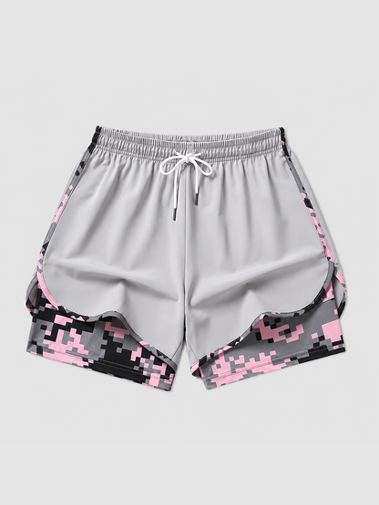 Double Layer Camo Liner Athletic Running Shorts Summer Vacation Outfit