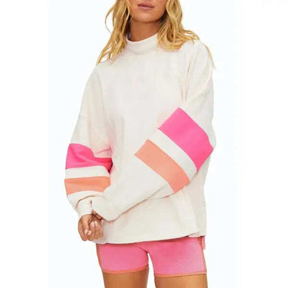 High Mock Neck Color Block Striped Long Sleeve Sweatshirt