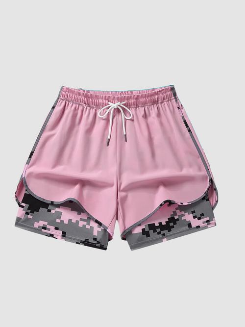 Double Layer Camo Liner Athletic Running Shorts Summer Vacation Outfit