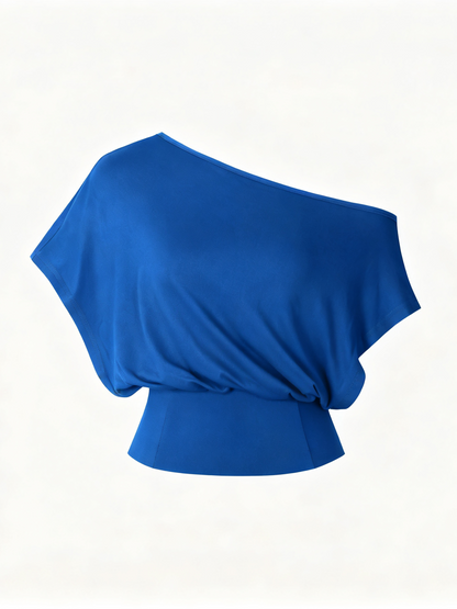 Limited Time Sale Women One Shoulder Split Slim Crop Short Sleeve Fashion Top