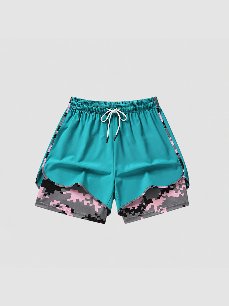 Double Layer Camo Liner Athletic Running Shorts Summer Vacation Outfit