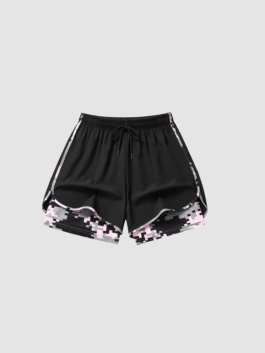 Double Layer Camo Liner Athletic Running Shorts Summer Vacation Outfit