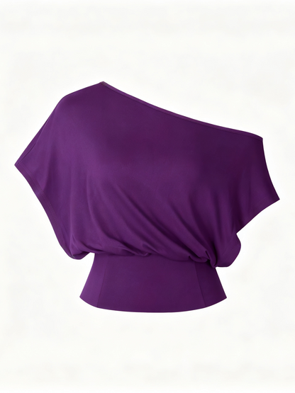 Limited Time Sale Women One Shoulder Split Slim Crop Short Sleeve Fashion Top