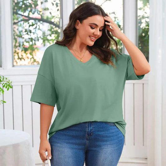 Women's Plus Size V Neck T Shirts Loose Fit Cotton Tunic Tops....